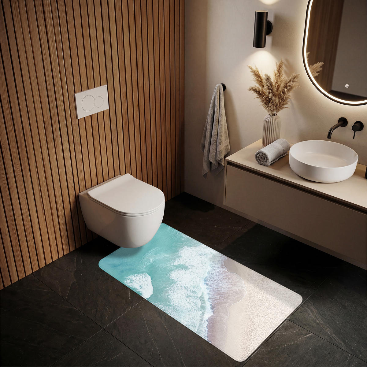 KOUPELNOVÁ PŘEDLOŽKA Pláž - Moře - Příroda - Léto 60x120 cm - tyrkysová, textil/plast (60/120cm) - OnlyWow