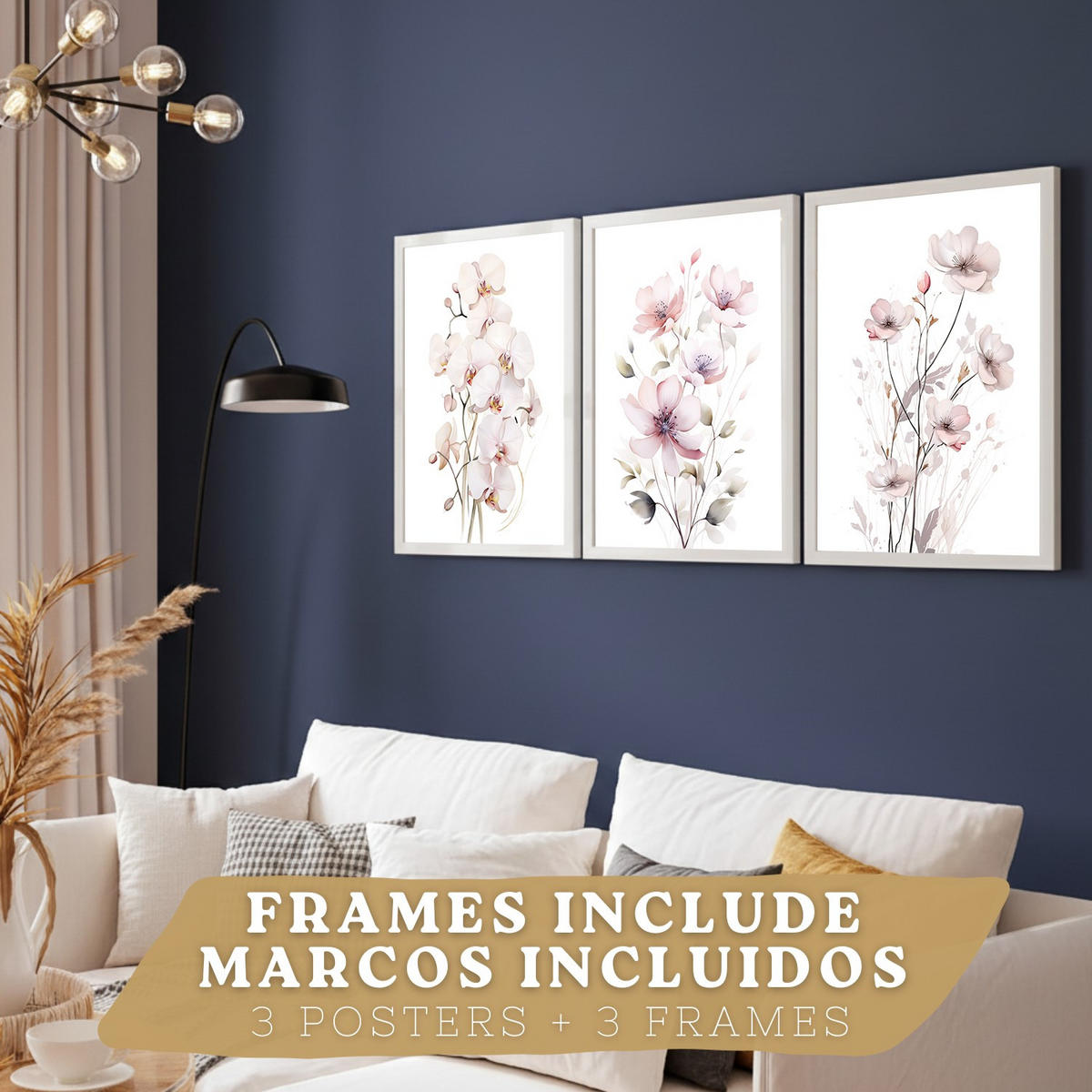 POSTER 3er-Set Wandbilder Orchidee Rosa modern Wohnzimmer Deko, Schlafzimmer, Küche, Badezimmer Rahmenlos A4 - Weiß, Papier (29.7/1/21cm) - Nacnic