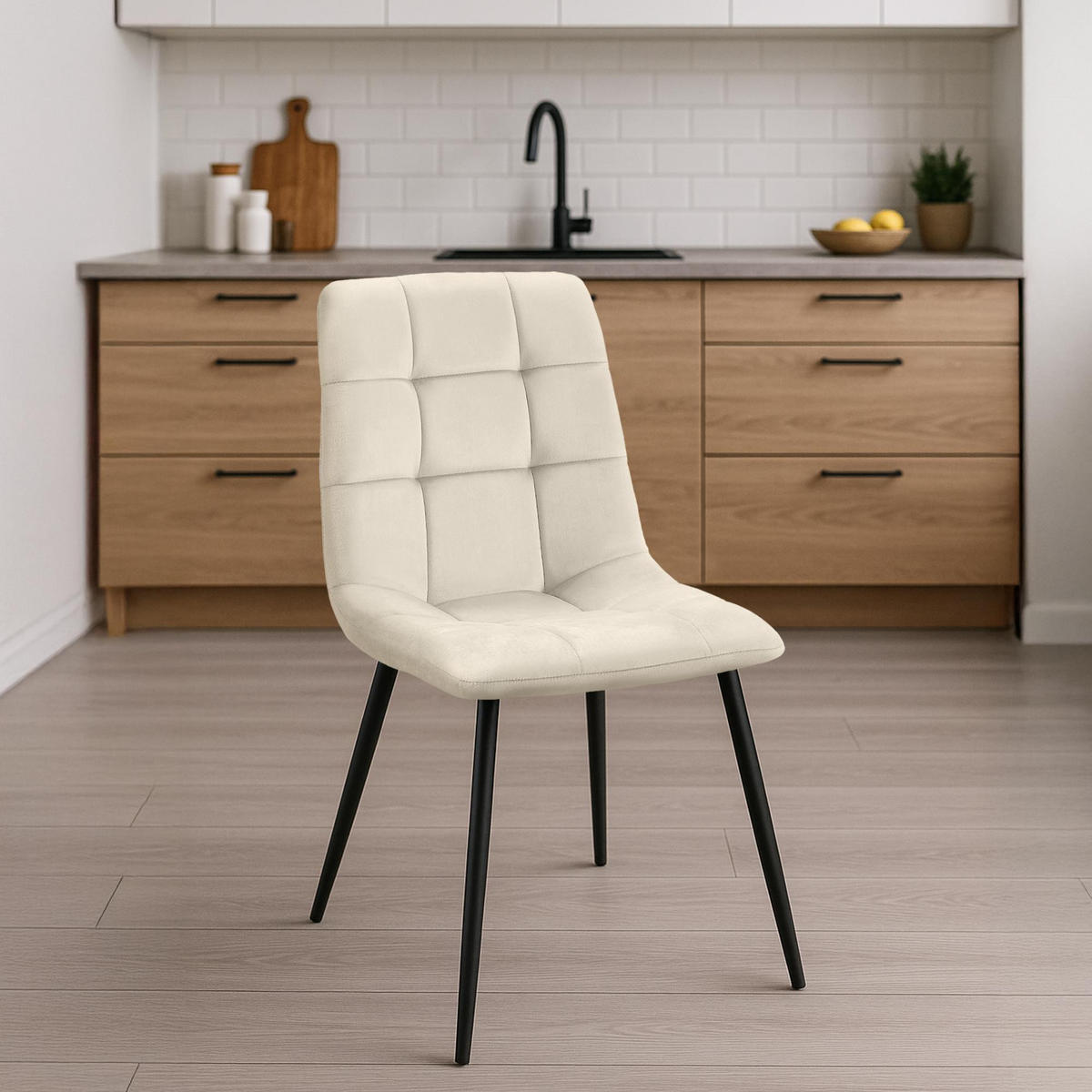 STUHL 4er Set Samt Creme - Creme/Schwarz, Textil/Metall (45/84/55cm) - CLP