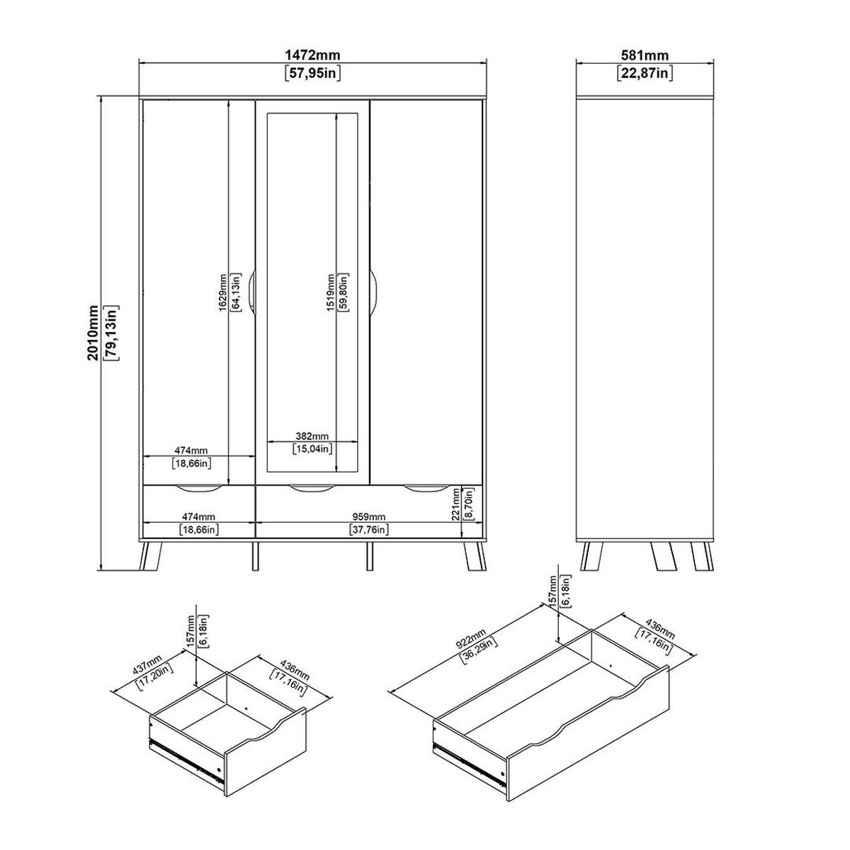 KLEIDERSCHRANK, Ikast, Eiche, Holzwerkstoff, 1498 x 59 x 201 cm - Eichefarben, Holzwerkstoff (1498/201/59cm) - ebuy24