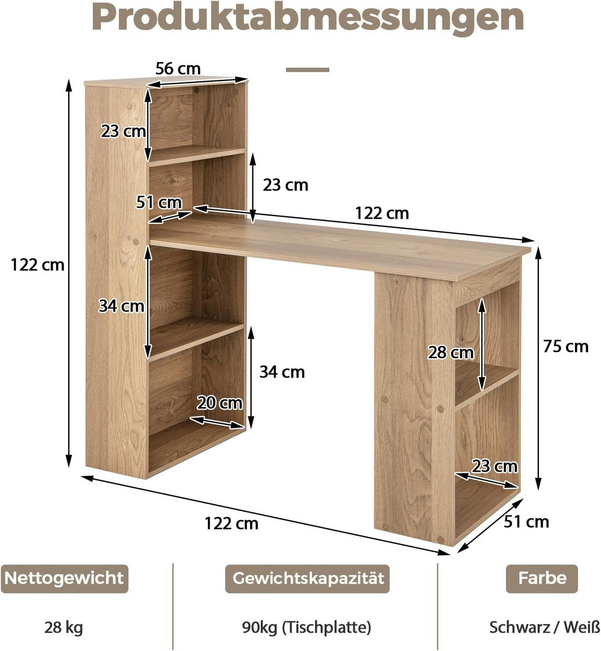 SCHREIBTISCH 120cm Holz - Rot, Holz (122/52/120cm) - COSTWAY