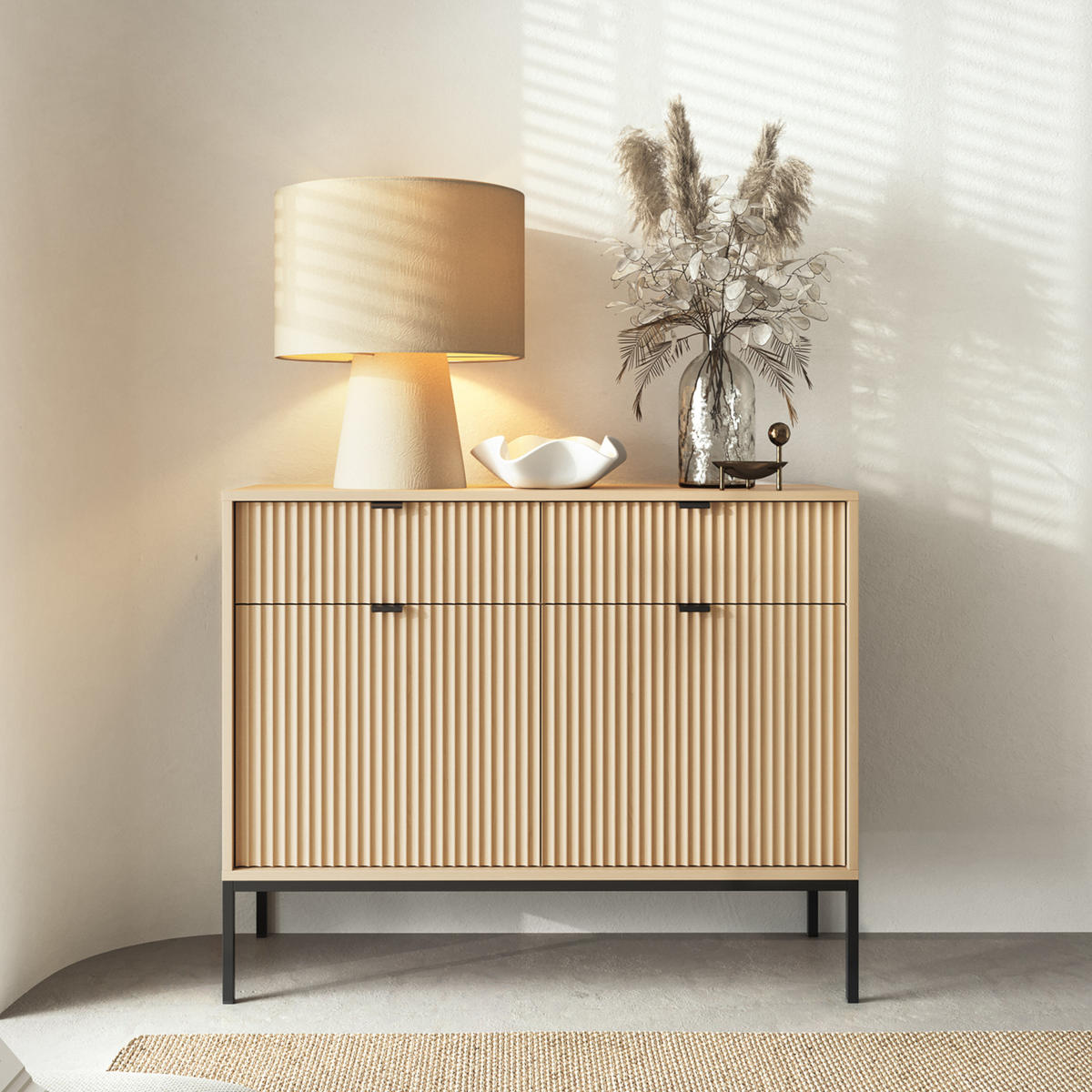 SIDEBOARD NANAIMO KOM2 Profilierte Fronten Eiche Vicenza Eiche Vicenza - Eiche Artisan, Holzwerkstoff (104/83/39cm) - Komodee