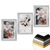 WANDBILDER 3er Set - 20x30 cm Silberner Rahmen - Blumen Marmor weiß schwarz - Silberfarben, Kunststoff (20/30cm) - ArtPrintCave