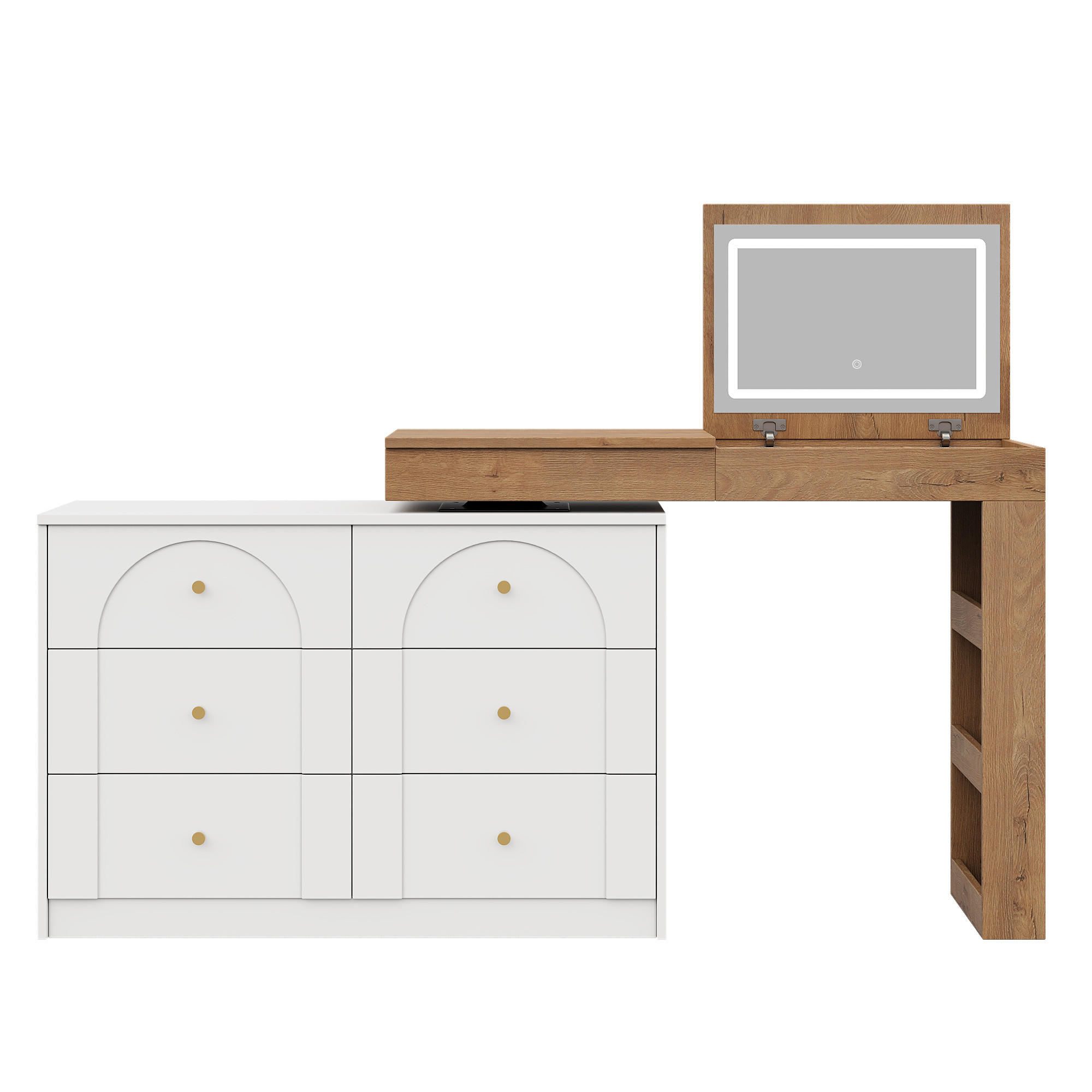 SCHMINKTISCH Drehbar LED Beleuchtung Weiß Holzoptik - Multicolor, Holzwerkstoff (105/80/40cm) - FLIEKS