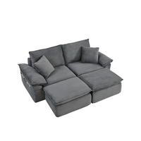 2-SITZER-BODENSOFA ohne Montage mit Fußstütze und Aufbewahrungstaschen, Hellgrau - Hellgrau, Textil (156/65/206cm) - Redom