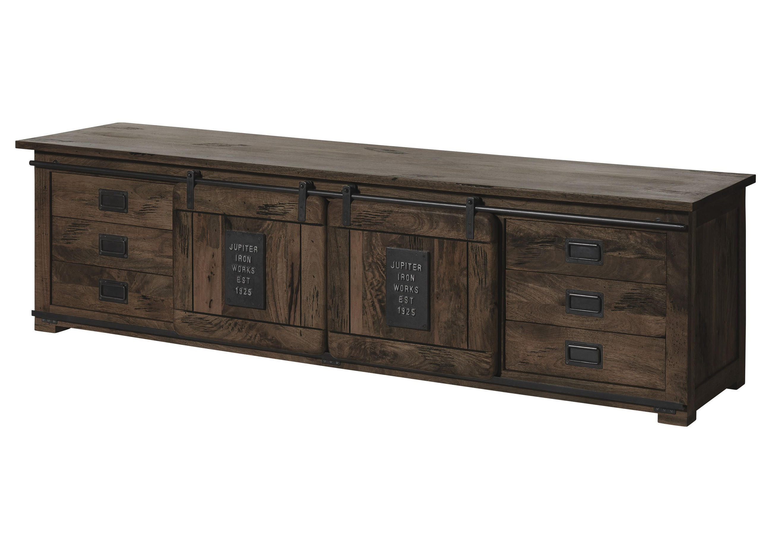 TV-BOARD Mango 220x55x60 grau lackiert RAILWAY #266 - Grau, Holz (220/60/55cm) - Massivmoebel24