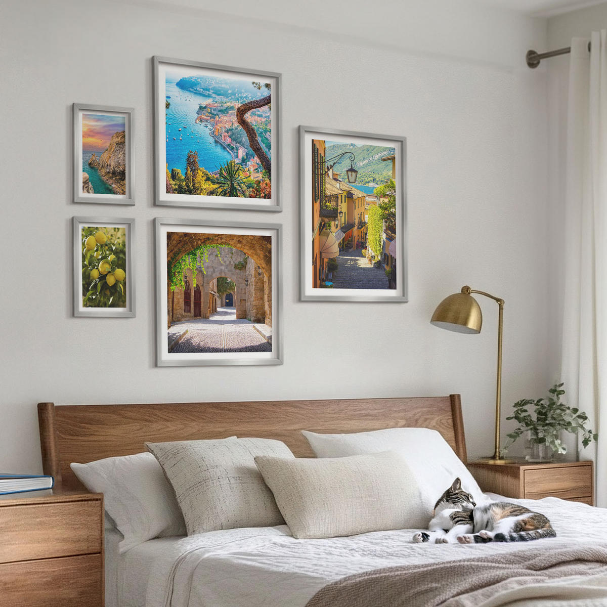 BILDER SET 5er Set - 50x50 cm & 20x30 cm & 40x60 cm Silberner Rahmen - Bezaubernde Straßen voller Zitronenblüten - Silberfarben, Kunststoff (40/60cm) - TULUP