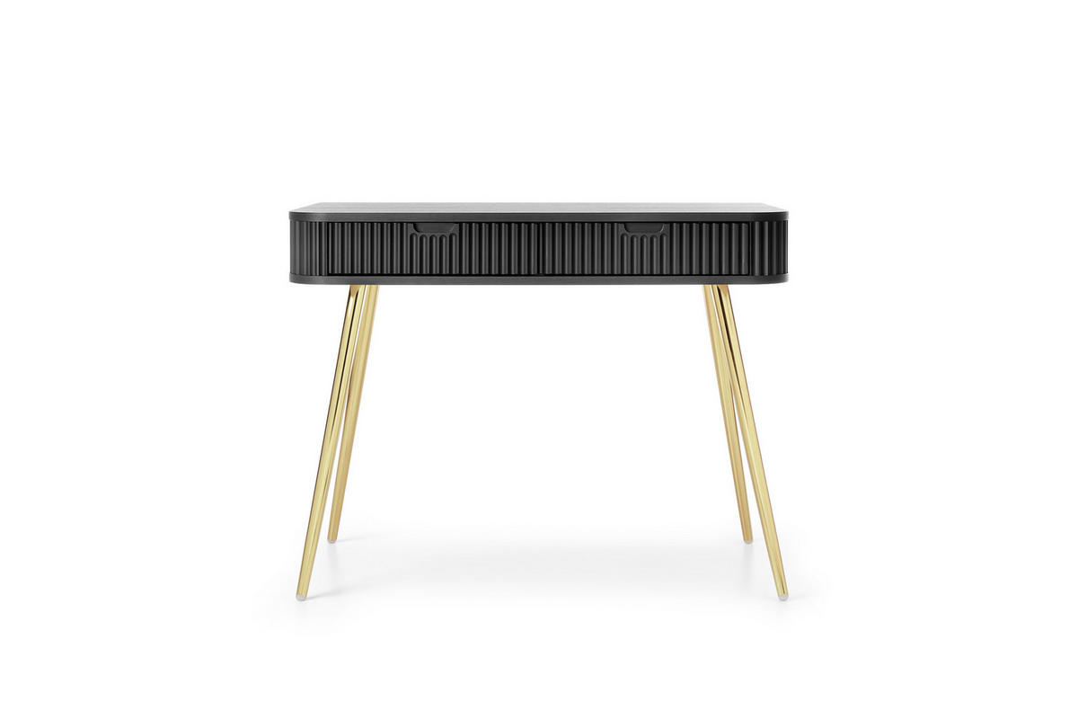 KONSOLENTISCH PORTO (Oval, Rillenfront, Schwarz Matt, Goldene Füße) - Goldfarben/Schwarz, Holz/Holzwerkstoff (49/103/80cm) - Ravio