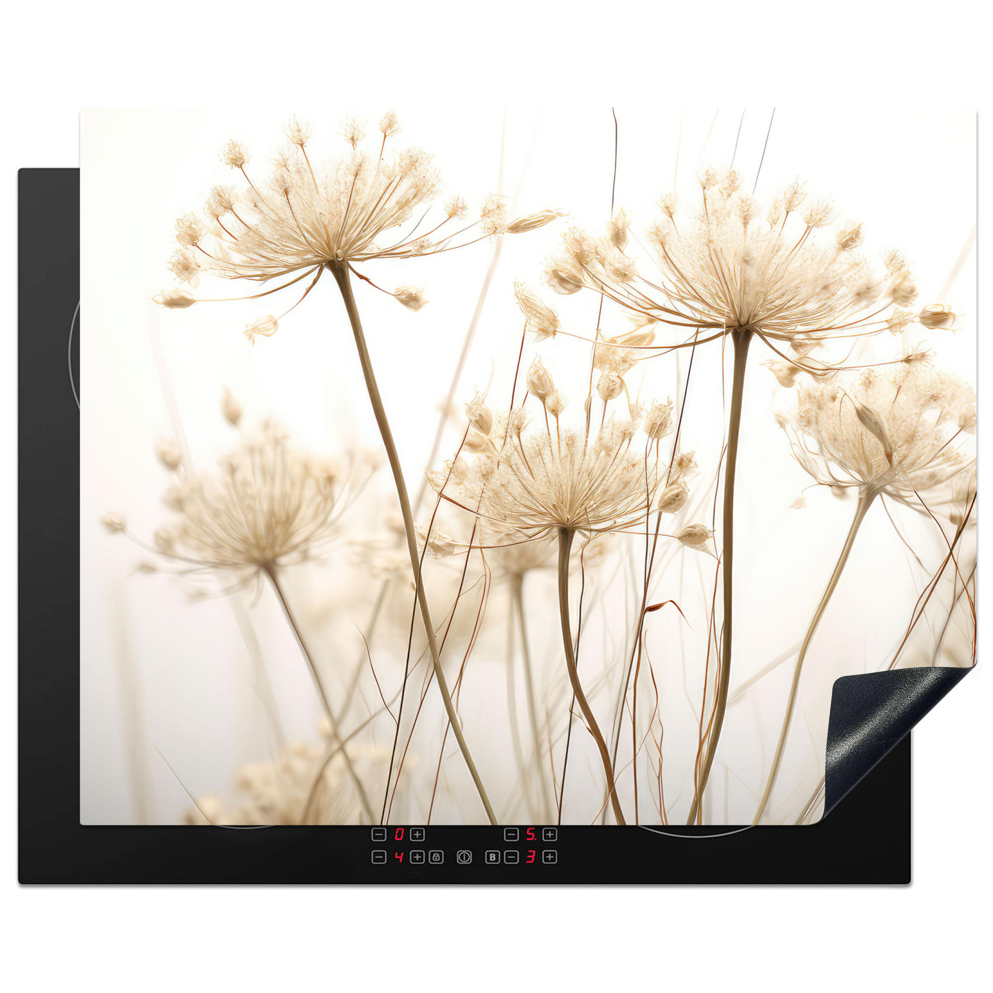 HERDABDECKPLATTE Blumen - Weiß - Sonnenlicht 65x52 cm - Ecru, Kunststoff (65/0.2/52cm) - MuchoWow