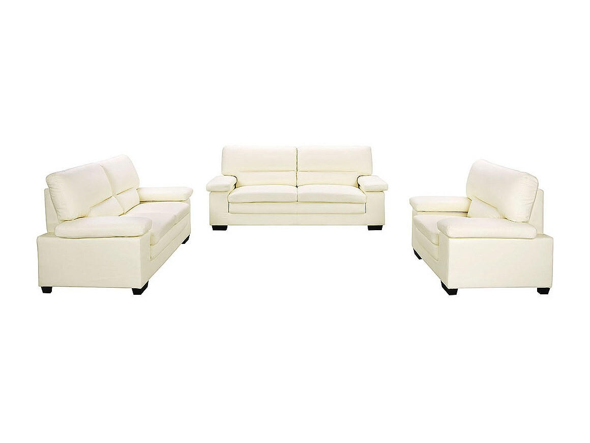 COUCHGARNITUR mit Sessel - 6 Personen - leder - elfenbeinfarben Mimas - Weiß, Leder (162/97/89cm) - Vente-Unique