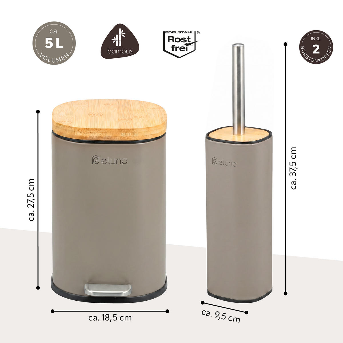 BADEZIMMER-SET FRAMURA 2tlg., braun - Braun, Metall (18.5/27.5/23cm) - eluno