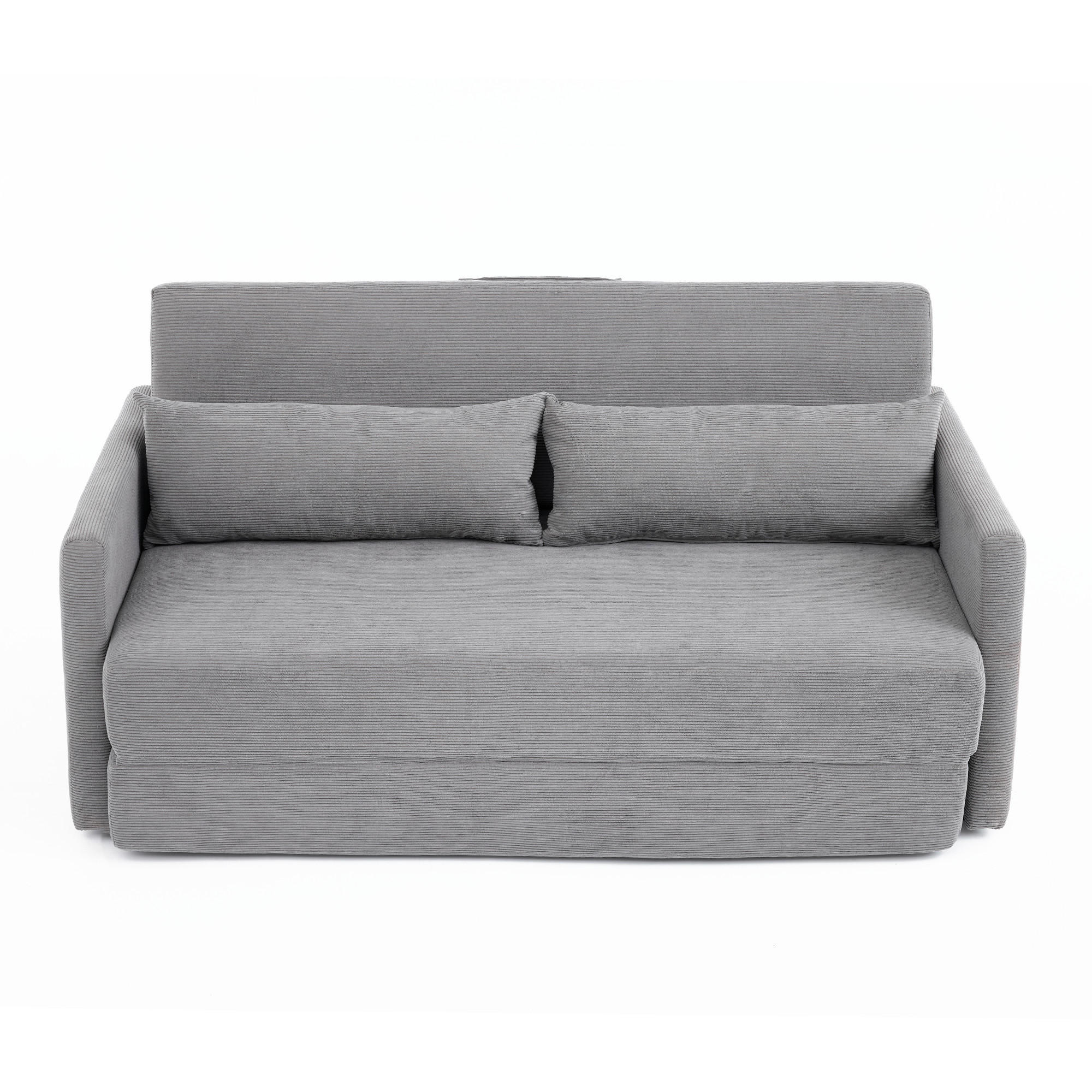 2-SITZER SOFABETT Cord Grau mit Kissen und Magazintaschen - Grau, Holzwerkstoff/Textil (165/67/212cm) - WISHDOR