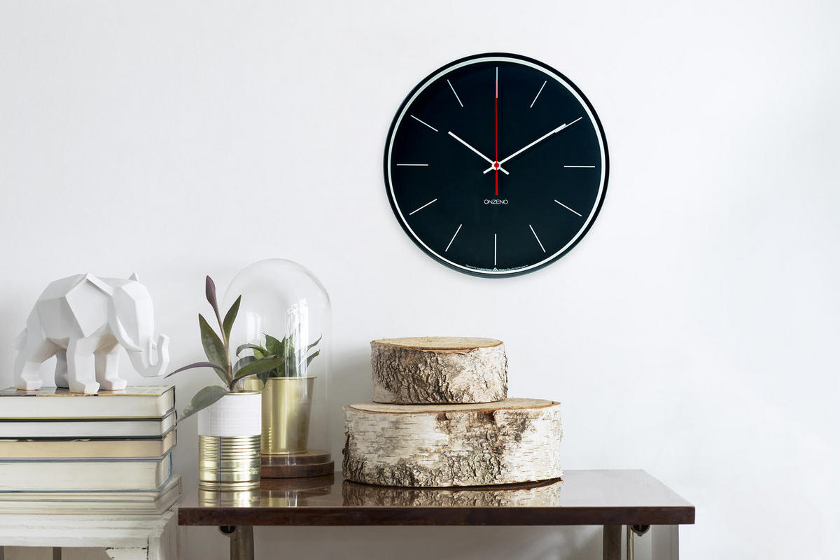 WANDUHR Design Schwarz 31/31 cm - Schwarz, Glas/Holzwerkstoff (0.94/30.5/4cm) - ONZENO