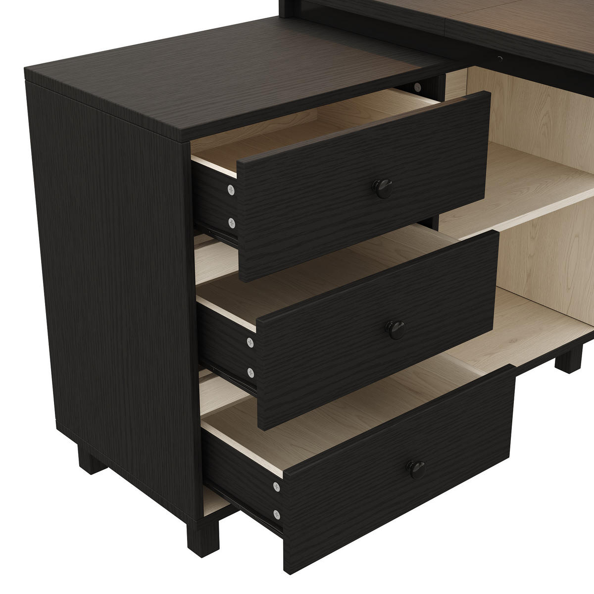 ECKSCHREIBTISCH Schwarz-Weiß 150/100/76 cm mit 3 Schubladen und 2 offenen Fächern - Schwarz, Holzwerkstoff (100/150/76cm) - PANGIVO