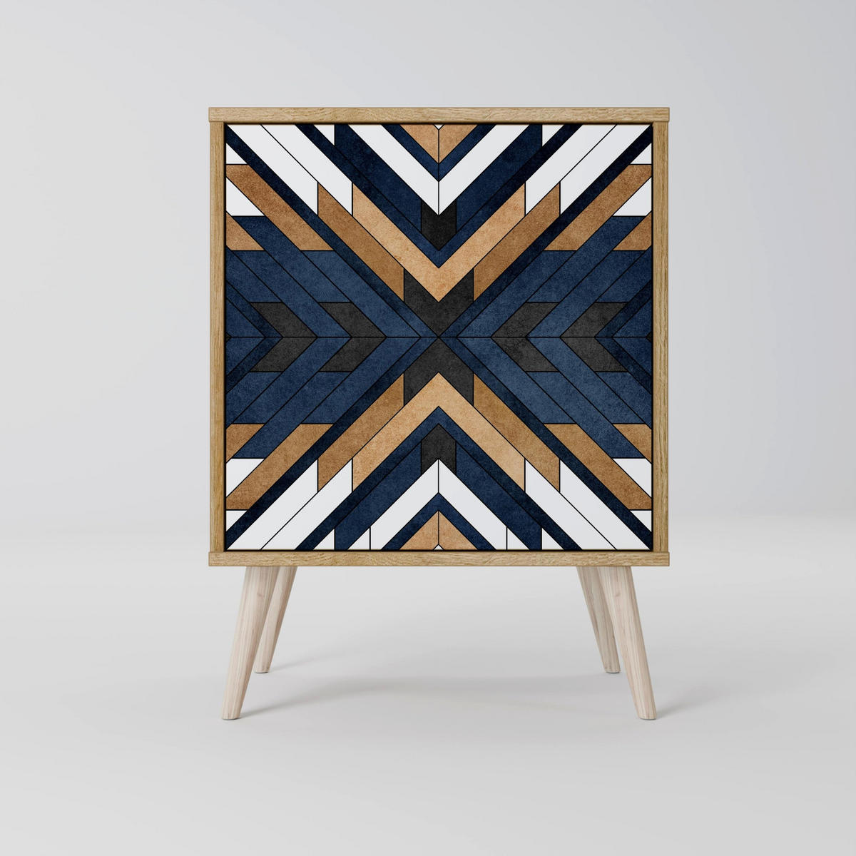SIDEBOARD ARTFUL GEOMETRY, Grau, 57,5x42x67,5 cm, Schwarze Metall-Rahmenfüße - Multicolor/Schwarz, Holzwerkstoff/Metall (57.5/67.5/42cm) - SpaceRebels