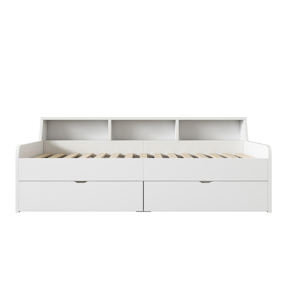 TAGESBETT 90/200 cm weiß mit zwei Schubladen und Staufach - Weiß, Holz (90/200cm) - OKWISH