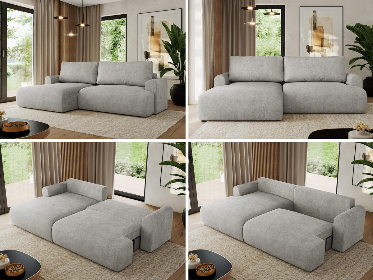 ECKSCHLAFSOFA TONO L Hellgrau Struktur - links - Hellgrau/Schwarz, Kunststoff/Textil (260/150cm) - MKS