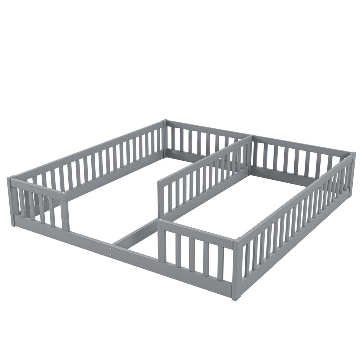 KINDERBETT Kindereinzelbetten 90/200 cm mit Sicherheitsgitter aus Kiefer und MDF, bodennahes Doppelbett, Grau - Grau, Holzwerkstoff (90/200cm) - Redom