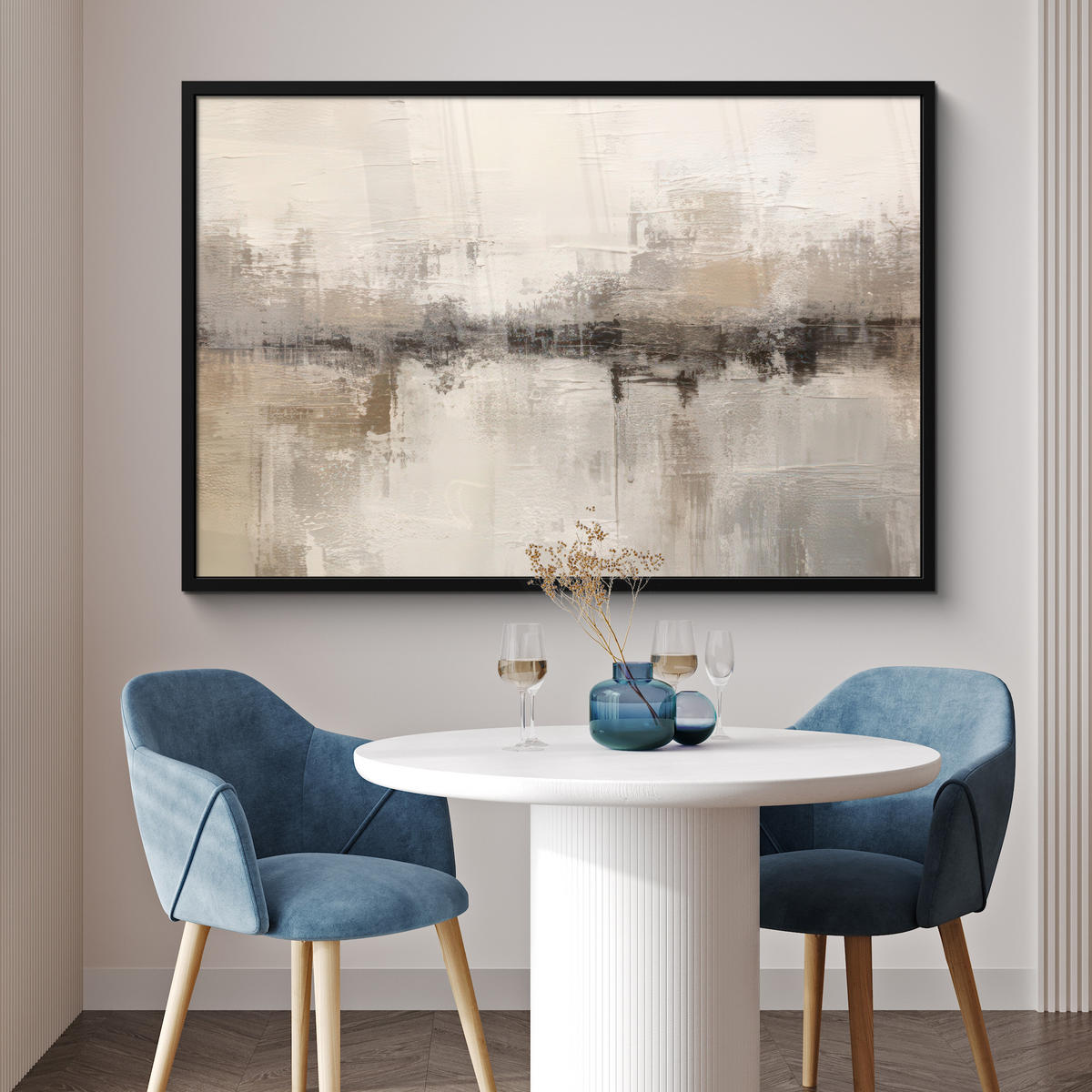 POSTER MIT RAHMENGERAHMTES BILD Moderne Kunst - Abstrakt - Beige 120x80 cm - Beige, Papier (120/80cm) - MuchoWow