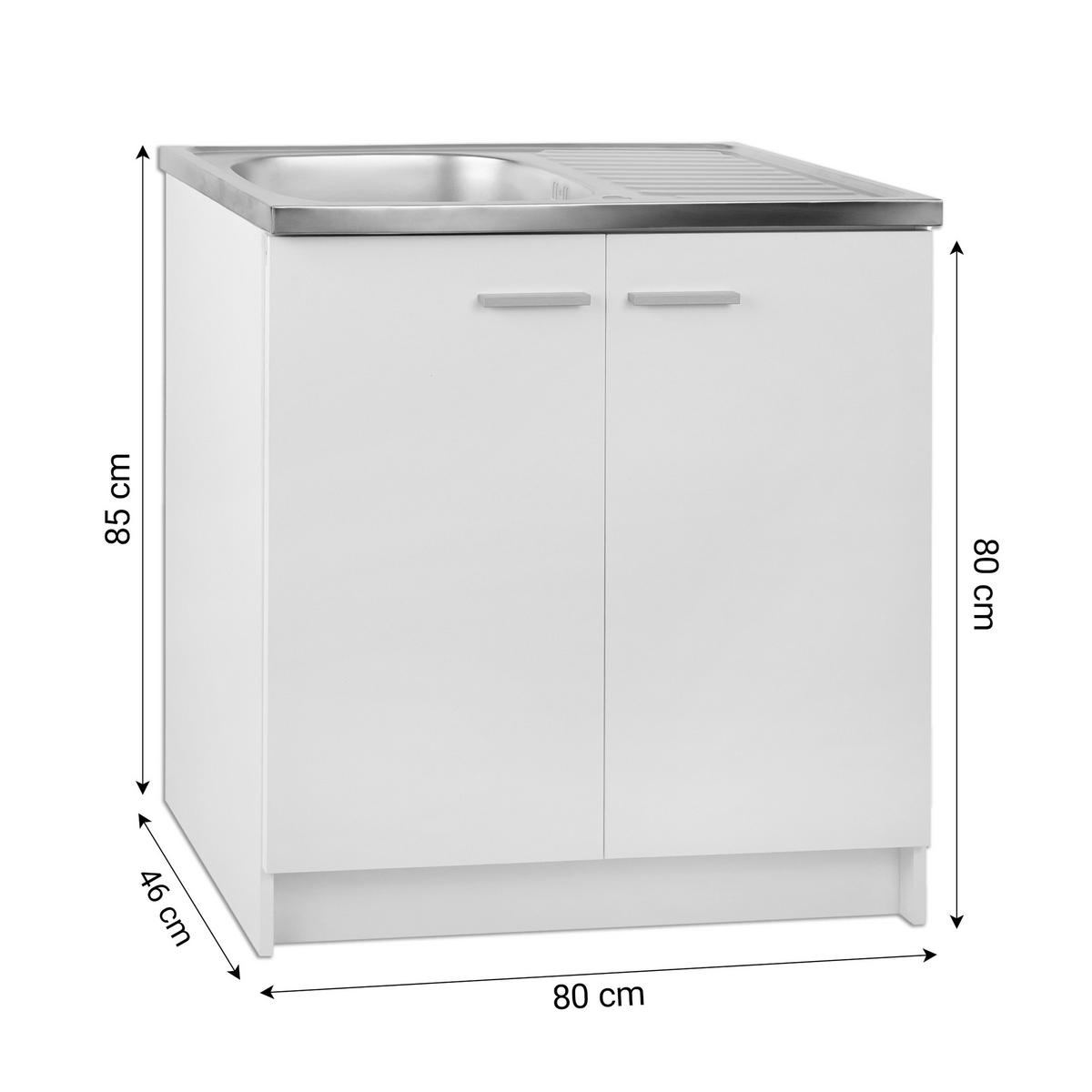 SPÜLUNTERSCHRANK 80cm mit Spüle + Armatur + Siphon weiß - Weiß, Holzwerkstoff (80/82/50cm) - Stamar