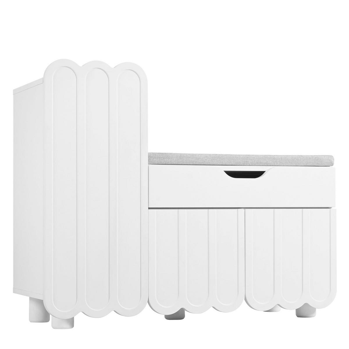 SCHUHSCHRANK mit Sitzpolster 90 x 35 x 74,5 cm MDF Weiß - Weiß, Holzwerkstoff (35/74.5/90cm) - Beauniv
