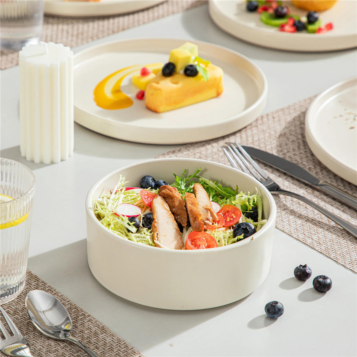 KOMBISERVICE 24-teilig Steinzeug Geschirrset für 8 Personen - Beige, Keramik (26.6/1.8/26.6cm) - Kaket