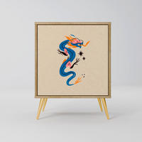 SIDEBOARD MYTHOLOGICAL CREATURES, Eichefarben, 57,5x42x75,5 cm, Goldfarbene Metallfüße - Eichefarben/Goldfarben, Holzwerkstoff/Metall (57.5/75.5/42cm) - SpaceRebels