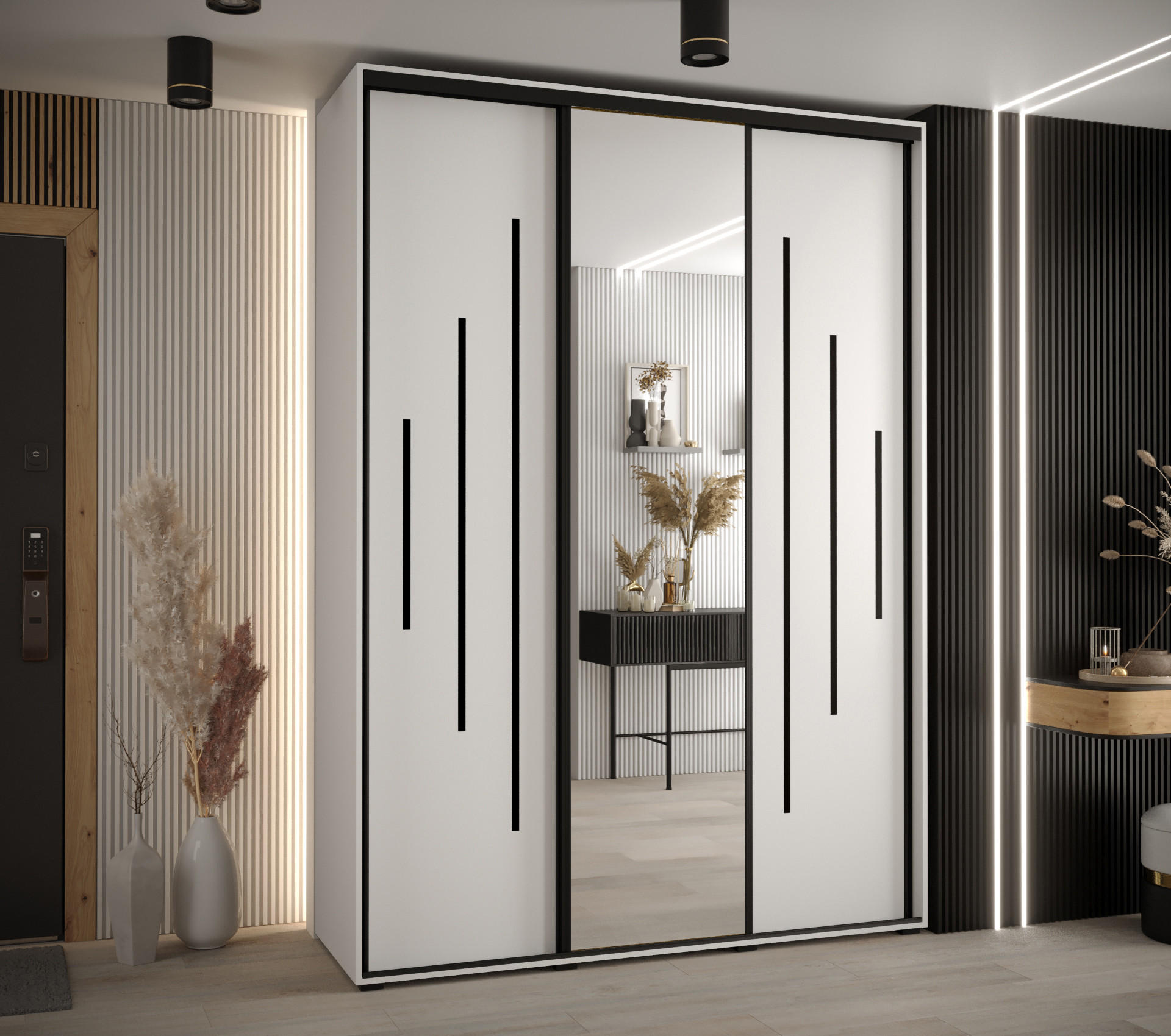 SCHWEBETÜRENSCHRANK 235,2/180/60 3-türig - Schwarz/Weiß, Holz/Metall (180/235/60cm) - Abiks Möbel