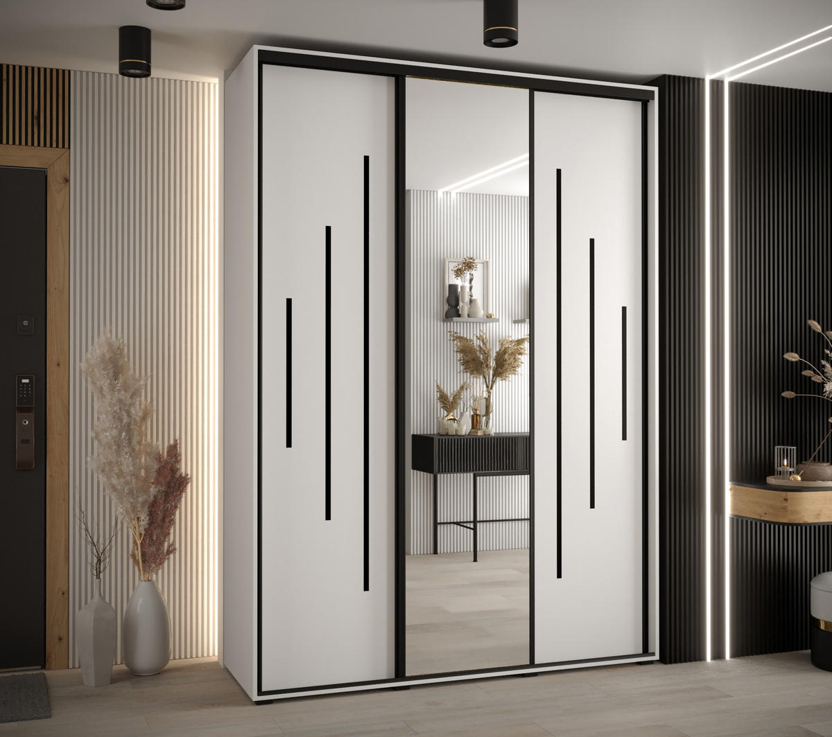 SCHWEBETÜRENSCHRANK 235,2/180/60 3-türig - Schwarz/Weiß, Holz/Metall (180/235/60cm) - Abiks Möbel