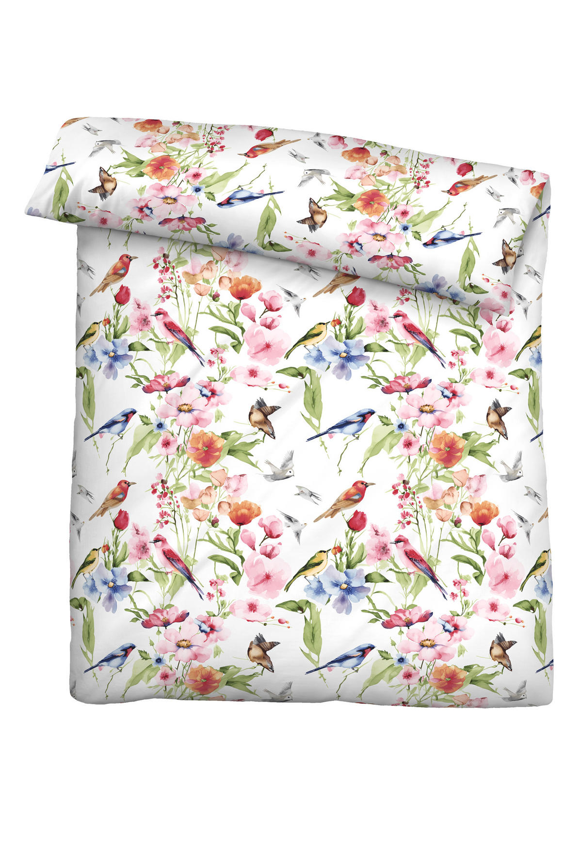 BETTWÄSCHE-GARNITUR Satin Birdie weiss, 135x200 cm + 80x80 cm - Weiß, Textil (135/200cm) - biberna