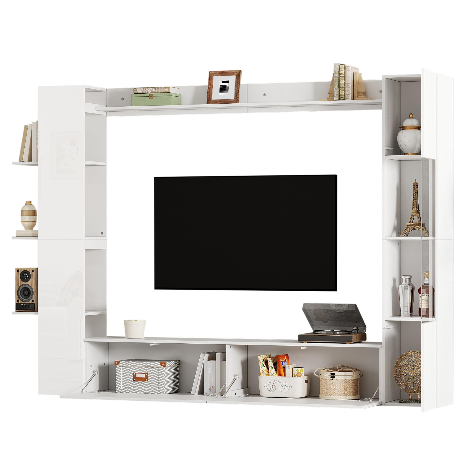 WOHNWAND in Weiß Wohnzimmer-set mit Vitrine und TV-Schrank für das Wohnzimmer - Weiß, Holzwerkstoff (228/170/30cm) - STILVORA