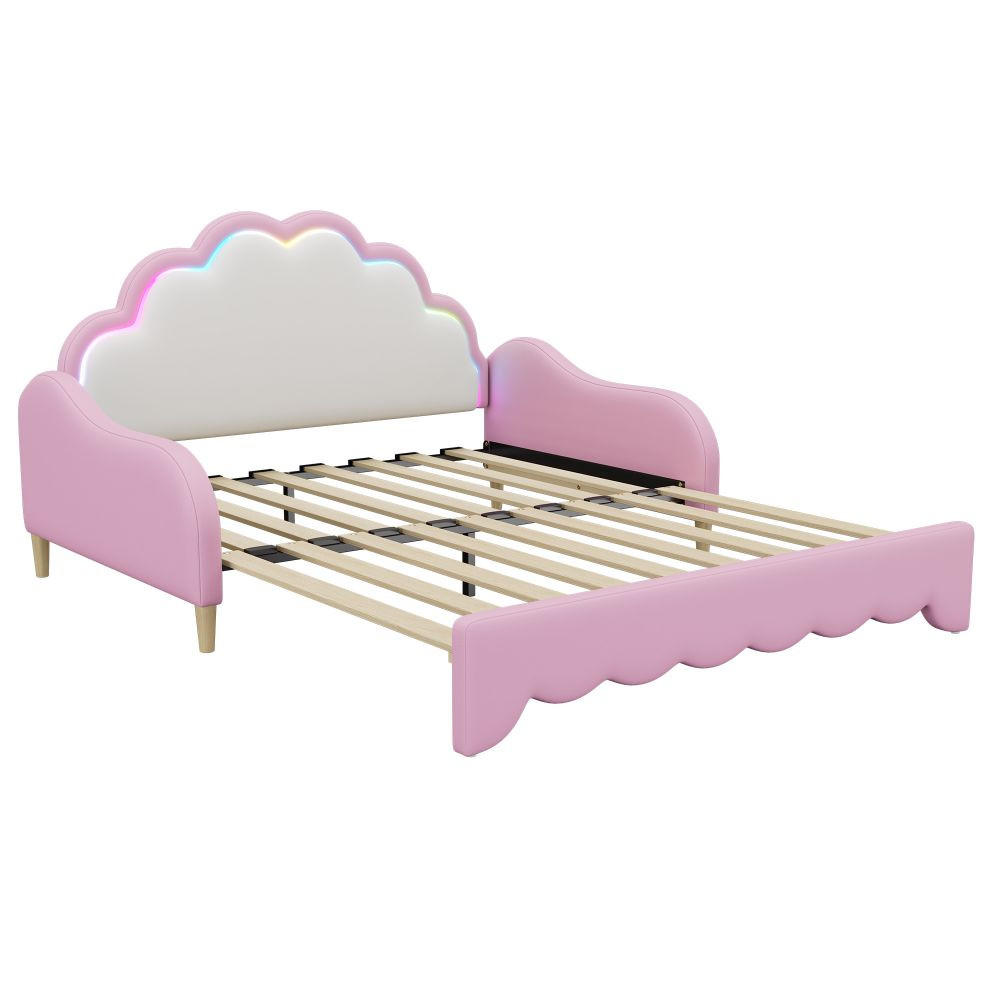 SOFABETT 140/200 cm in Rosa mit Matratze und Umgebungslicht - Pink, Leder/Holz (113/99/151cm) - KOMHTOM