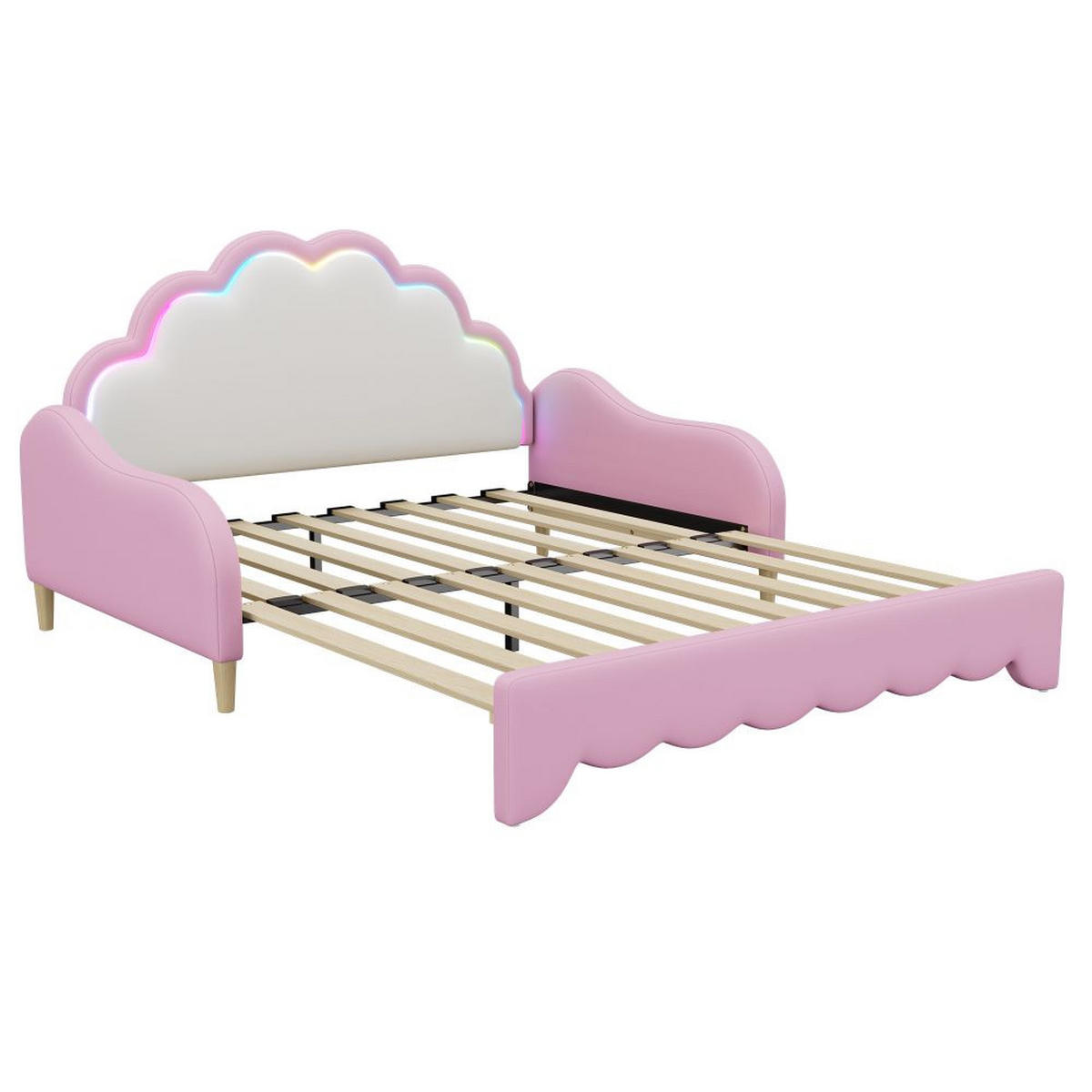 SOFABETT 140/200 cm in Rosa mit Matratze und Umgebungslicht - Pink, Leder/Holz (113/99/151cm) - KOMHTOM