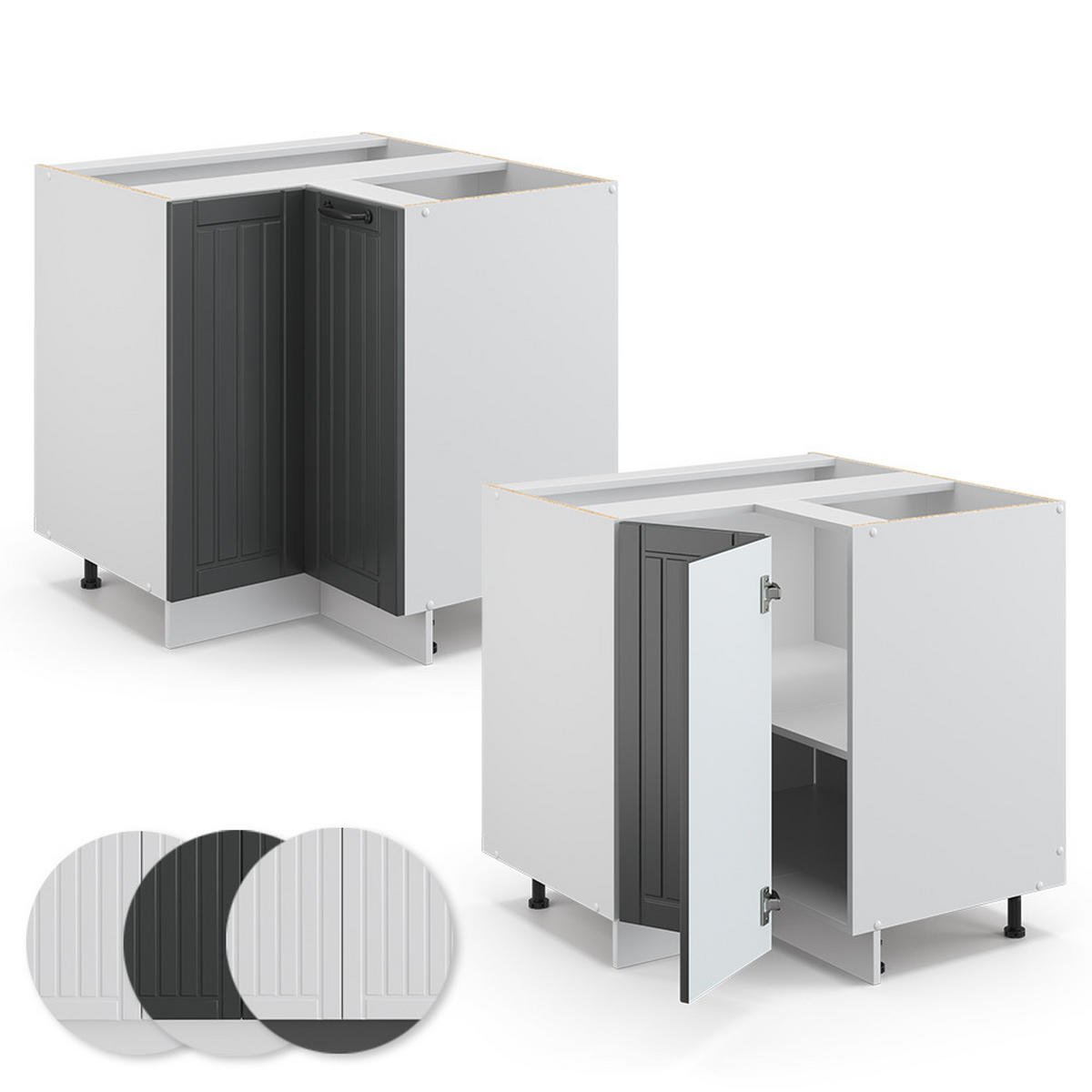 ECKUNTERSCHRANK Fame-Line Anthrazit Landhaus 80.5 cm, AP Anthrazit - Anthrazit/Weiß, Holzwerkstoff (80.5/82/60cm) - Vicco