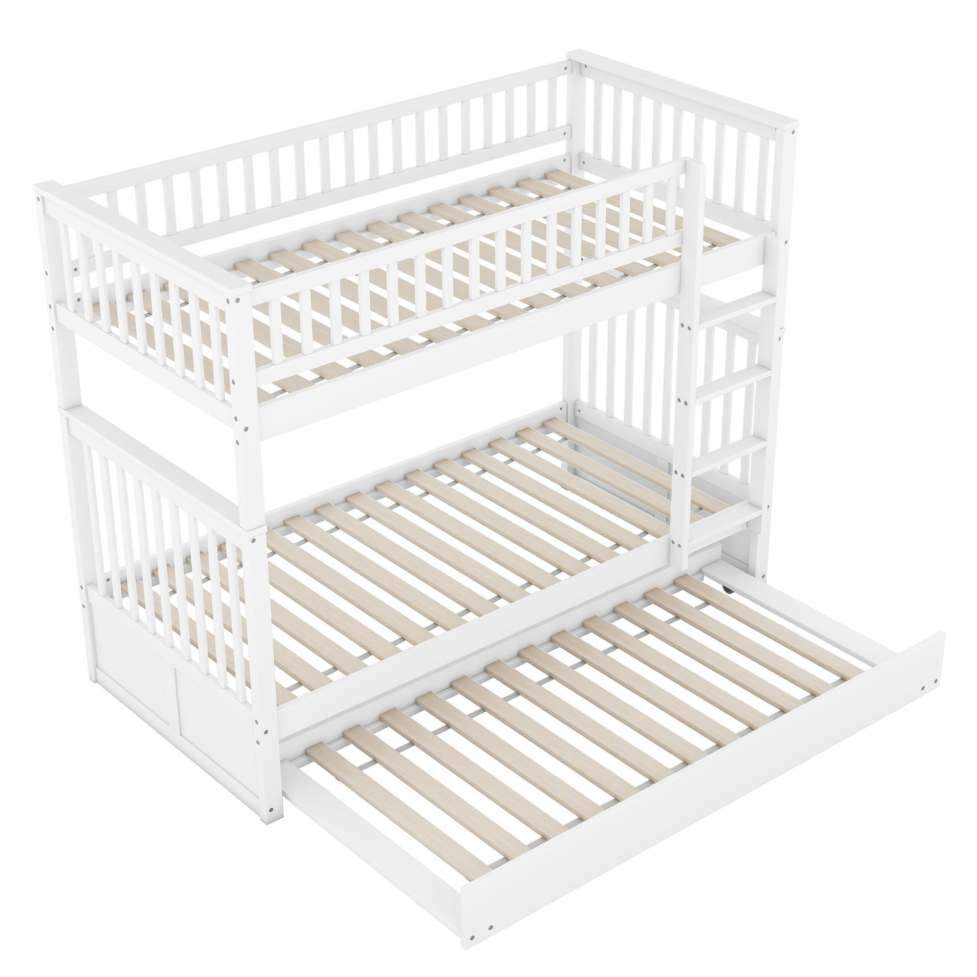 ETAGENBETT 90/200 cm DE-04784, mit Ausziehbett und hohen Geländern in Weiß - Weiß, Holz/Holzwerkstoff (90/200cm) - ComfortXL