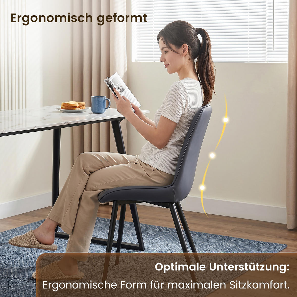 STUHL-SET 2 Stück aus Kunstleder in Modernem Stil-YZ1 - Schwarz, Textil/Metall (62.5/88/53cm) - HOMAVO