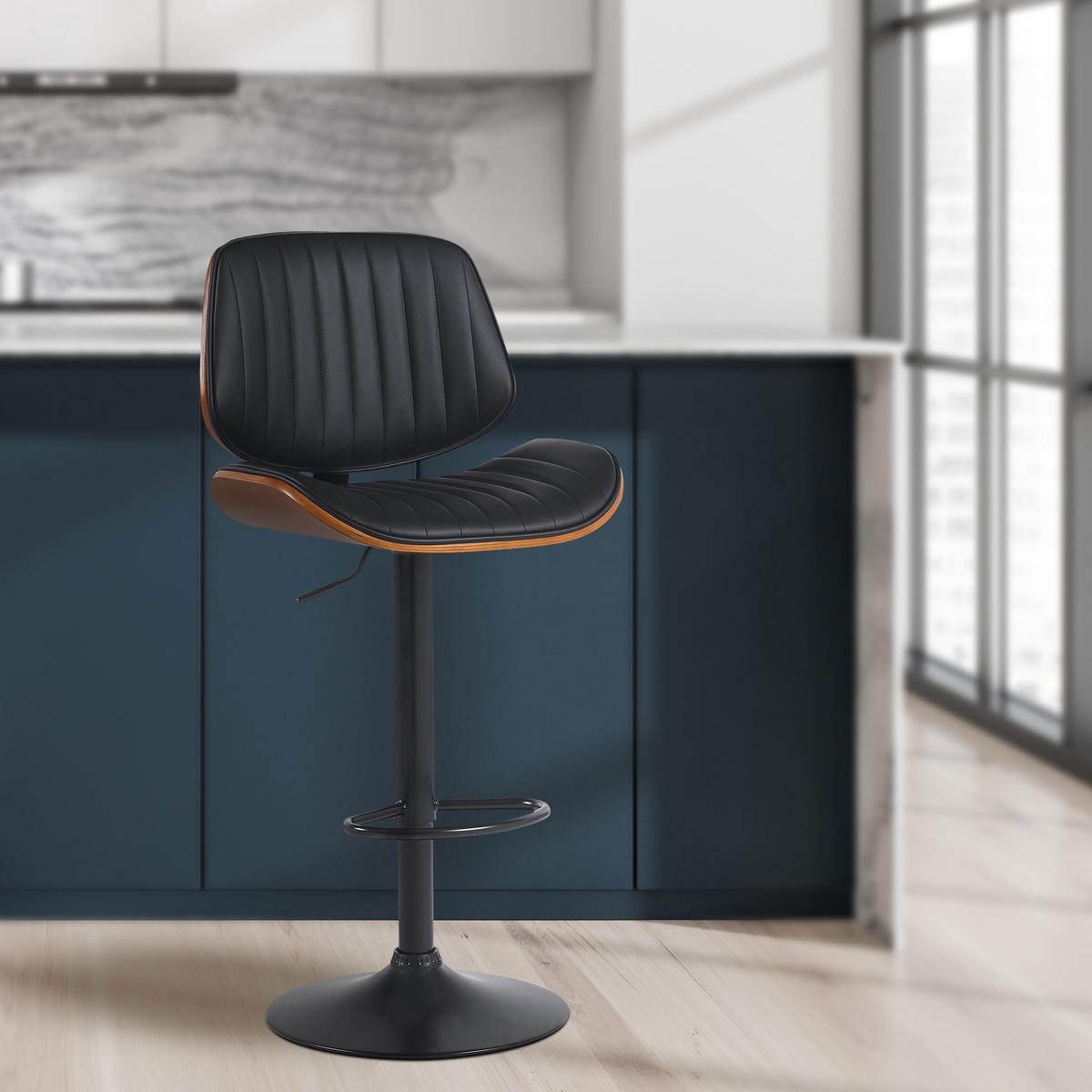 BARHOCKER Clawson Kunstleder 94-115x50x50 cm Schwarz - Nussbaumfarben, Leder (50/94/50cm) - furnicato