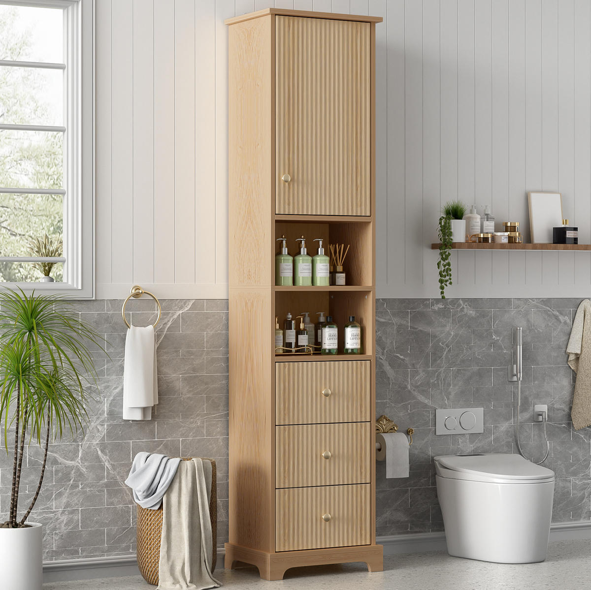 HOCHSCHRANK 40/30/172 cm aus MDF mit 3 Schubladen und verstellbarem Einlegeboden Natur - Naturfarben, Holzwerkstoff (40/172/30cm) - Modenvie