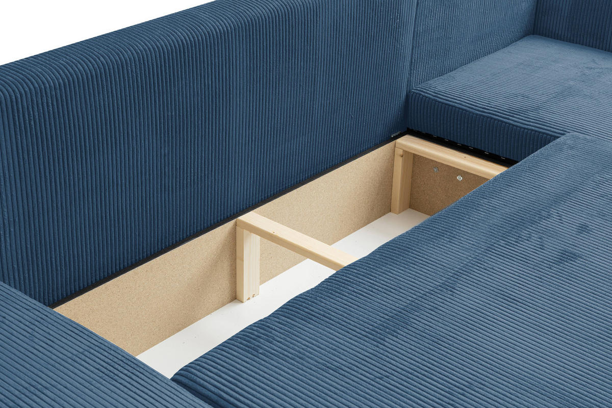 WOHNLANDSCHAFT LUNA U-FORM mit Schlaffunktion und Bettkasten (Blau) - Blau, Textil (312/83/142cm) - VENASI MÖBEL