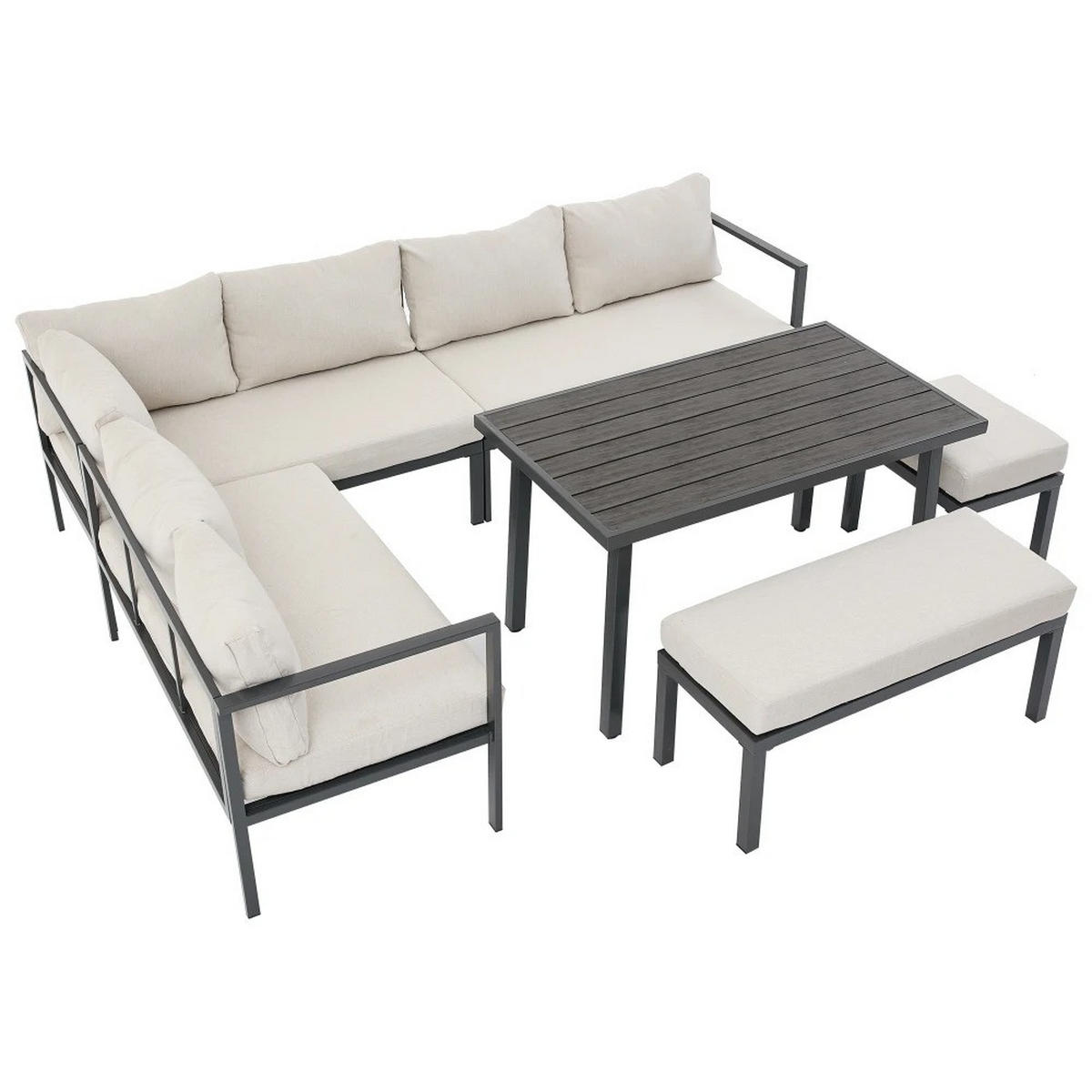DINING-LOUNGESET 9-teilig, Ecksofa für Terrasse - Beige, Textil - Kaket