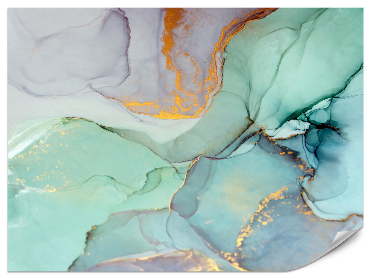 FOTOTAPETE für Badezimmer Blauer Marmor Goldadern Vintage 350x256 - Violett/Grün, Papier (350/256cm) - Muralo