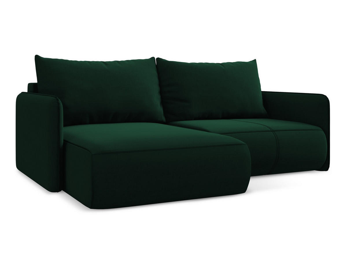 ECKSOFA mit Schlaffunktion Samt Stoff Grün - Dunkelgrün/Schwarz, Kunststoff/Textil (148/207cm) - Makamii