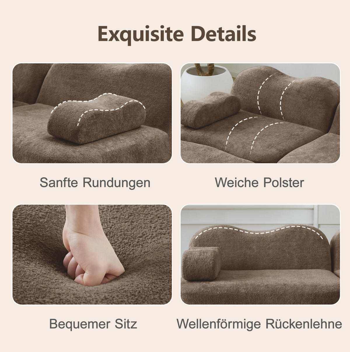 SOFA 384/98/70 cm in Braun aus Samt mit tiefer Sitzfläche - Braun, Textil (98/70/384cm) - Flora Grace