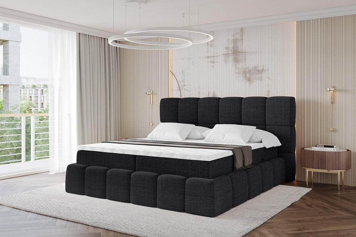 BOXBETT - AURI-H3 - 120x200 Schwarz Aragon - Schwarz, Holzwerkstoff (120/200cm) - ALTDECOR