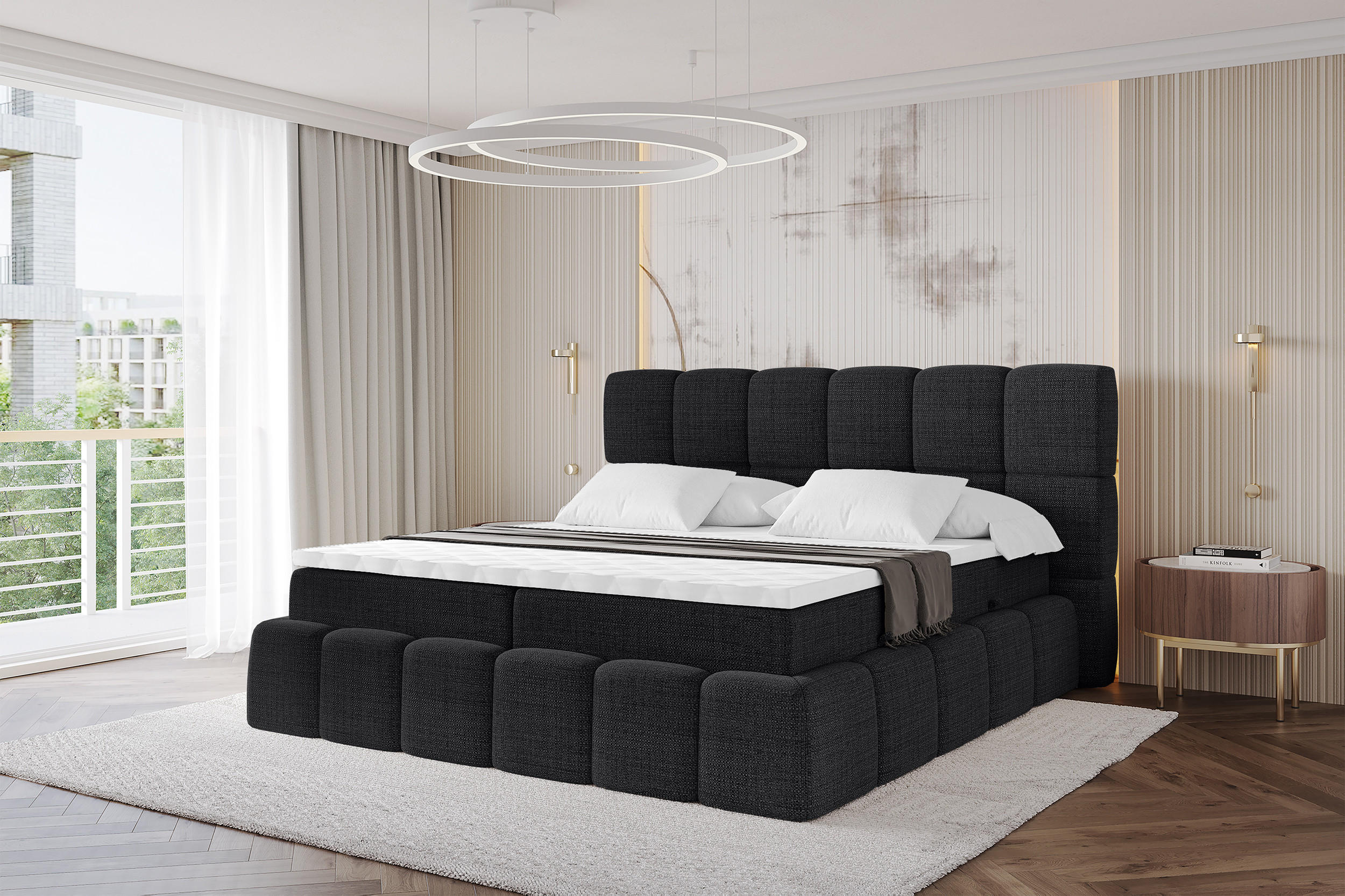 Thumbnail - Altdecor Boxbett, Schwarz, Holzwerkstoff, H3, Höhe ca. 20 cm, 140x200 cm, Schlafzimmer, Betten, Boxspringbetten