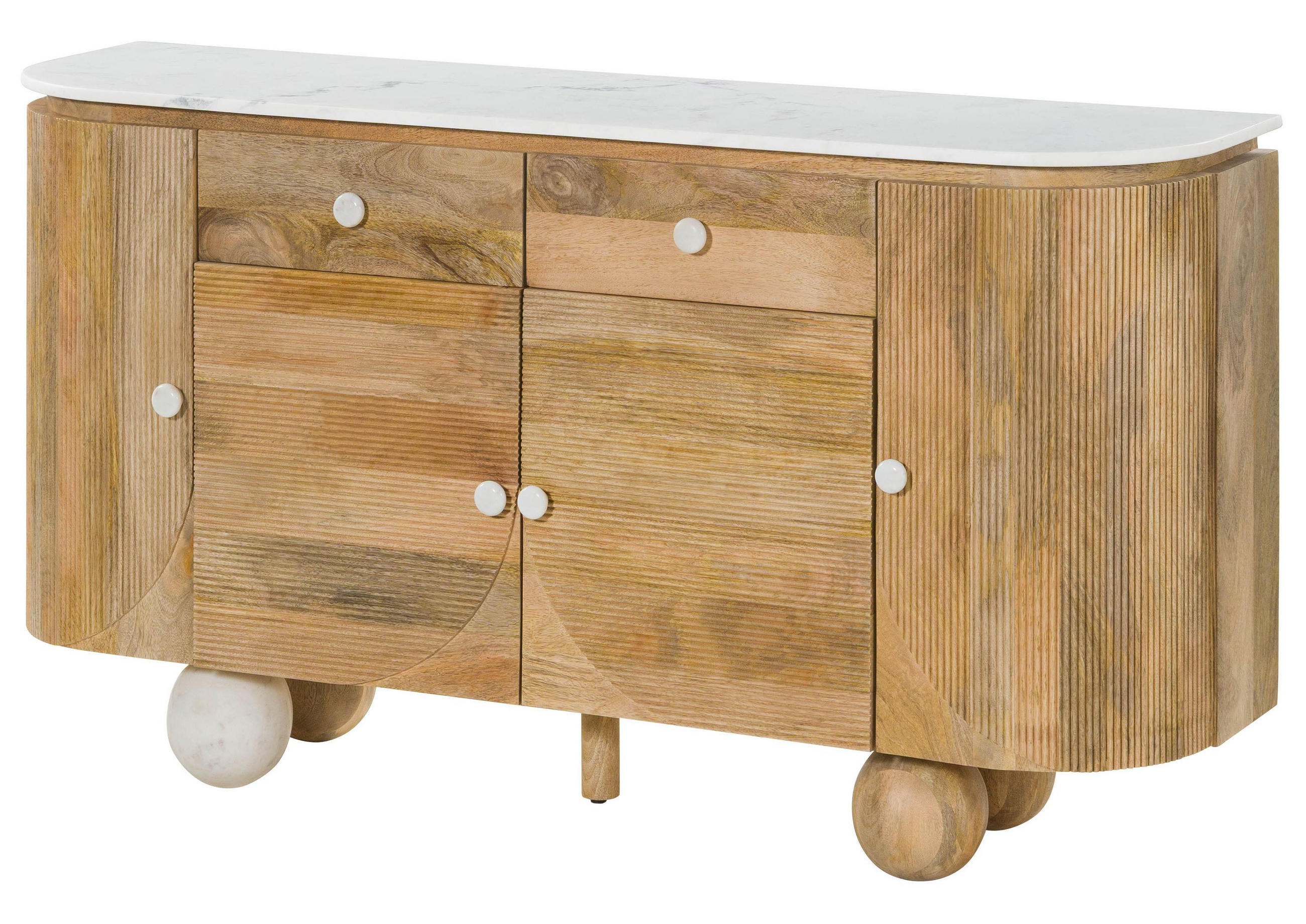 SIDEBOARD Mango 150x40x80 natur lackiert / Marmor weiß FLORENZ #120 - Braun, Holz (150/80/40cm) - Massivmoebel24