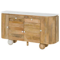 SIDEBOARD Mango 150x40x80 natur lackiert / Marmor weiß FLORENZ #120 - Braun, Holz (150/80/40cm) - Massivmoebel24