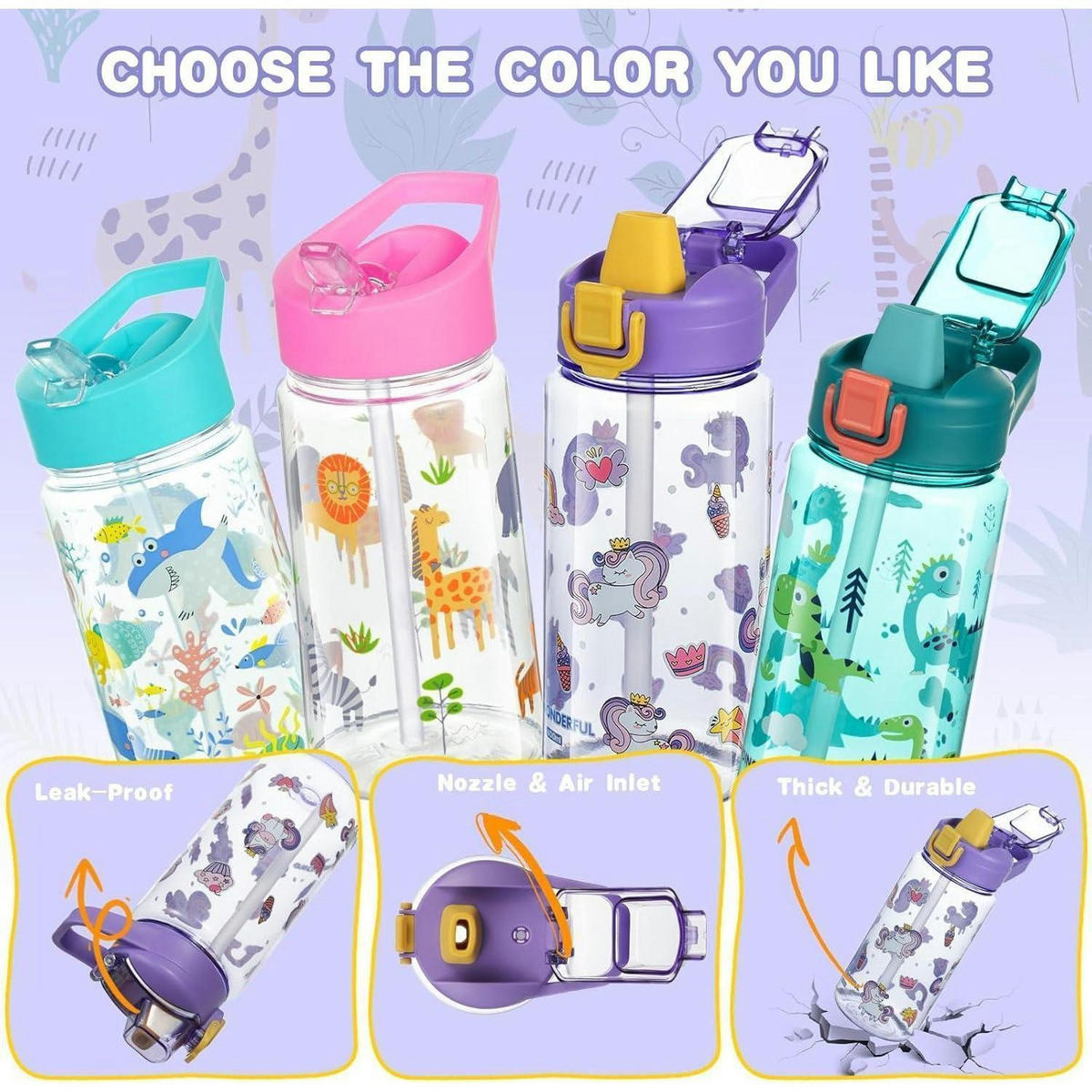 TRINKFLASCHE Kinder 600 ml mit Strohhalm Lila Einhorn - Lila, Kunststoff (10.8/10.8cm)