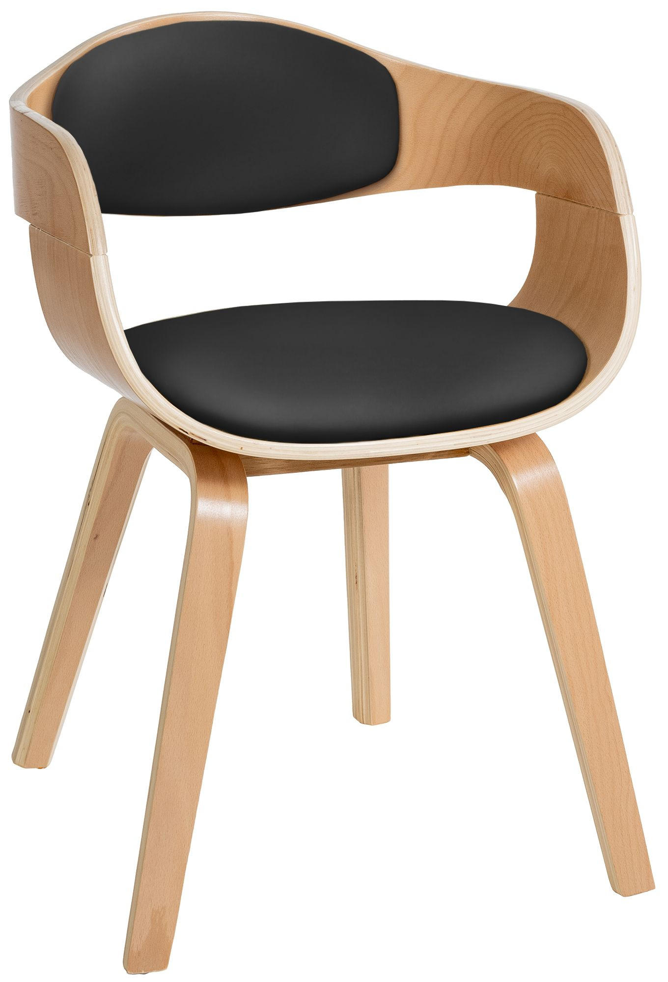 ARMLEHNENSTUHL Lederlook Natura/Schwarz - Eukalyptusholzfarben/Schwarz, Holz/Textil (49/73/46cm) - CLP