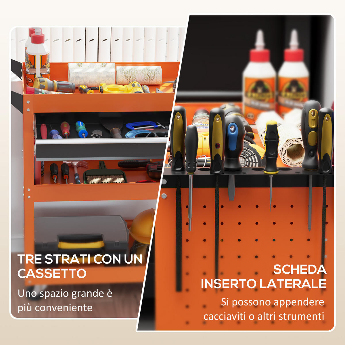 WERKZEUGWAGEN mit Schublade und 3 Ablagen, 82 x 35 x 76 cm, Orange - Multicolor, Kunststoff (35/76/82cm) - FORIOUS